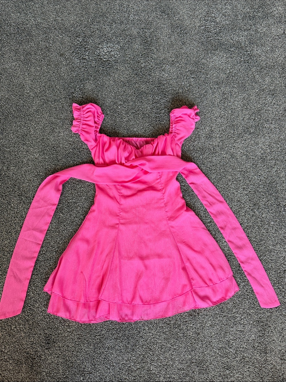 Lucy in the Sky Hot Pink Ruffle Sleeve Casual Dress with Sash